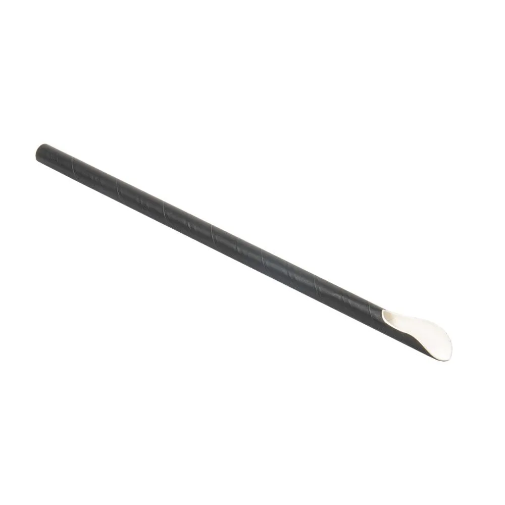 Pajitas con cuchara enfundadas blanco ø0,8x21 cm negro papel