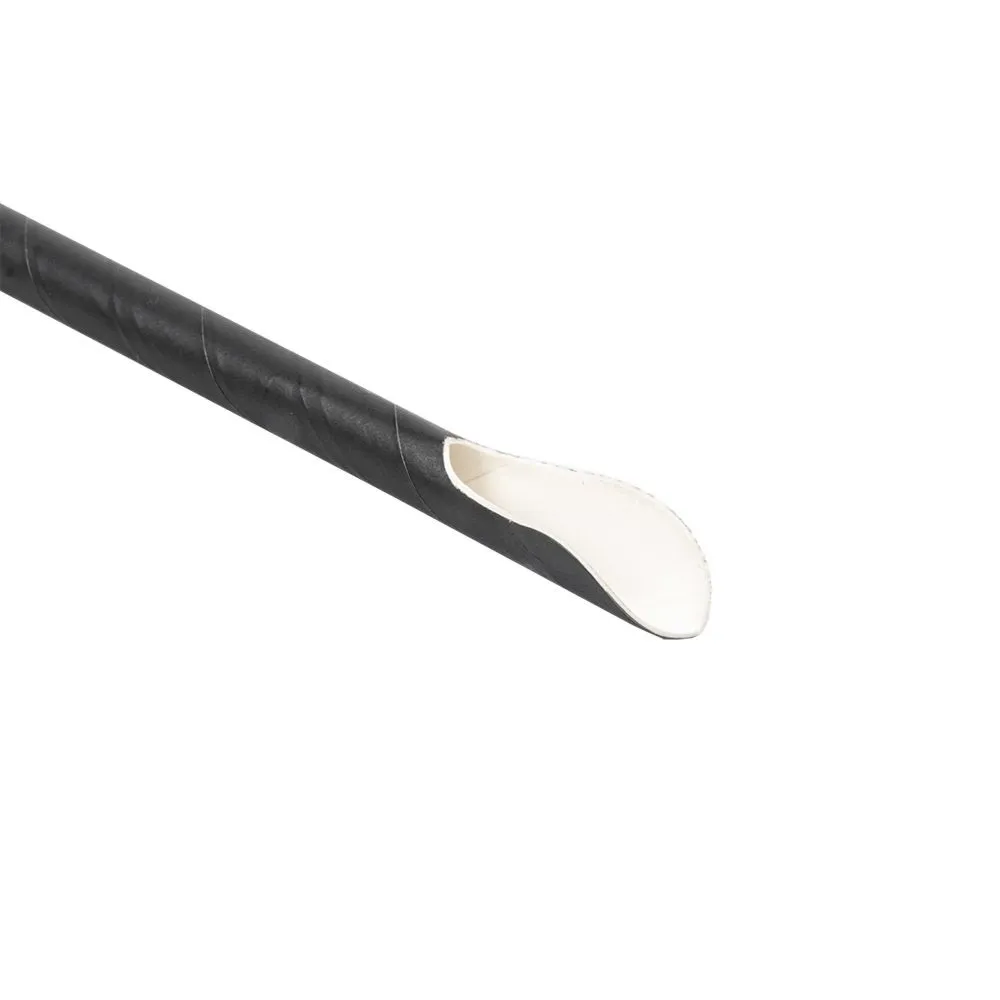 Pajitas con cuchara enfundadas blanco ø0,8x21 cm negro papel