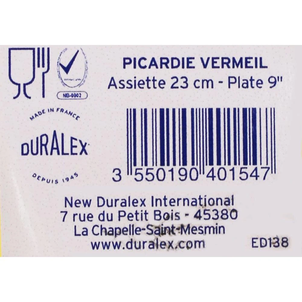 Plato Llano Ambar Picardie Vidrio Duralex